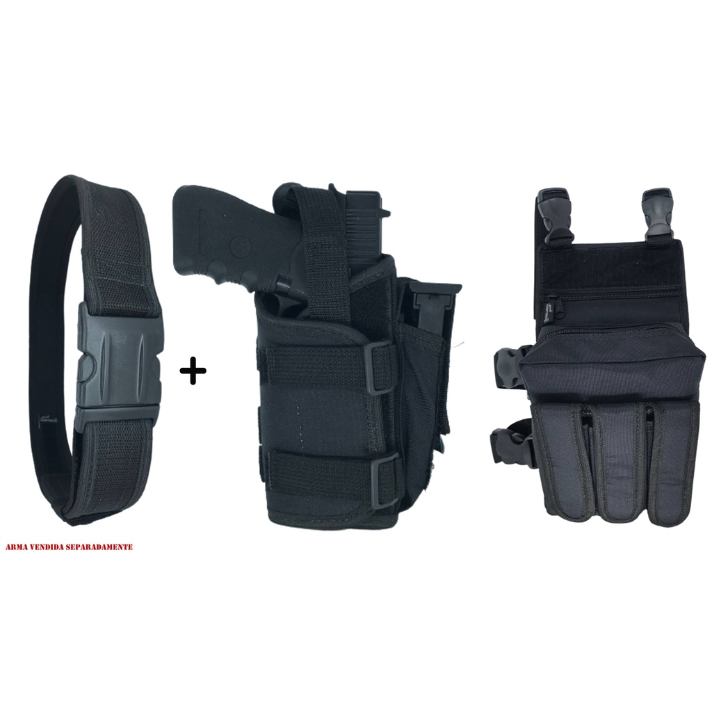 Coldre Universal Modular + 1 Cinto Guarnição N.A + Bornal Tático com 3 Bolsos para Carregadores em Oferta na Shopee