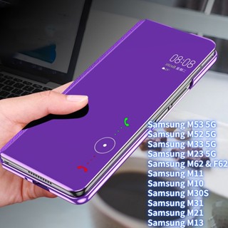 Capa Espelhada Flip De Couro Para Samsung M53 5G M52 M33 M23 M11 M13 M30S M21 M31 M10 M62 F62 , Vista Clara De Celular Com Suporte De Espelho