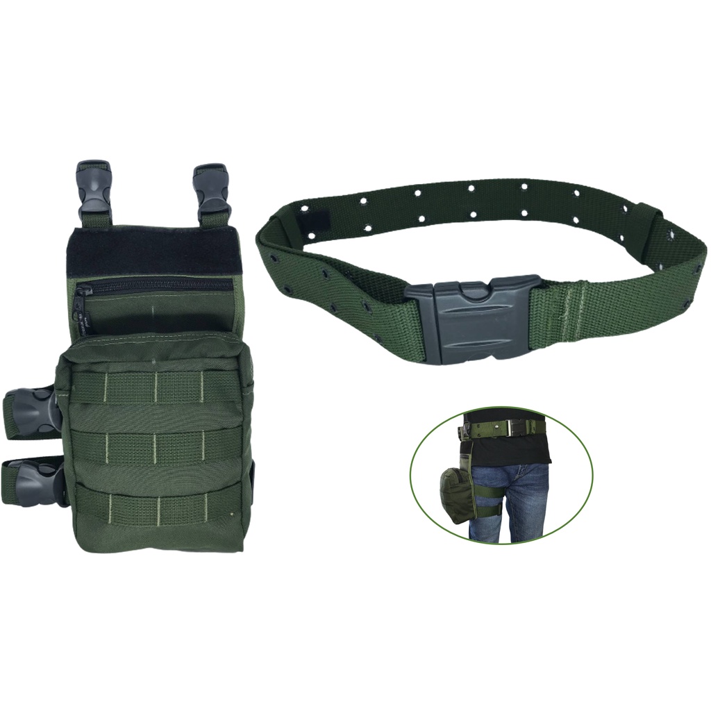 Bornal Tático Modular Verde + Cinto Tático de Guarnição  Ilhós