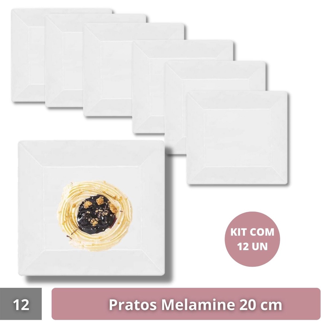 12 Pratos Sobremesa Melamine Quadrado Bar Restaurante 20cm em Oferta na Shopee