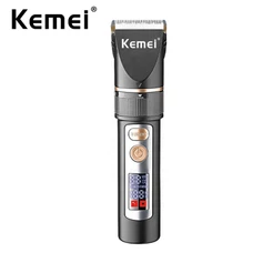 Máquina De Cortar Cabelo Kemei Profissional Aparador De Lâmina De Cerâmica Ajustável Salão De Baixo Ruído Turbo Motor Recarregável