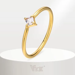 Vnox 18K Anel De Noivado De Zircônio Brilhante Ouro , Pequeno Diamante Para Mulheres 1,5mm