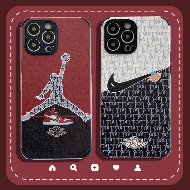 DIOR X NIKE Capa De Couro De Tecido Compatível Para iPhone 14 Pro Max 13 12 11 X XS XR 7 8 Plus SE2 Estampa De Pele Traseira Macia De TPU
