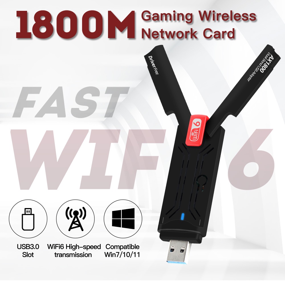 Adaptador Wifi 6 USB 1800Mbps Dual Band 2.4GHz/5GHz De Placa De Rede Sem Fio Com Antena Hign Gain Para PC/Laptop
