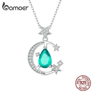 Bamoer Colar De Prata 925 Simples Estrela E Lua Moda Jóias Para Presentes