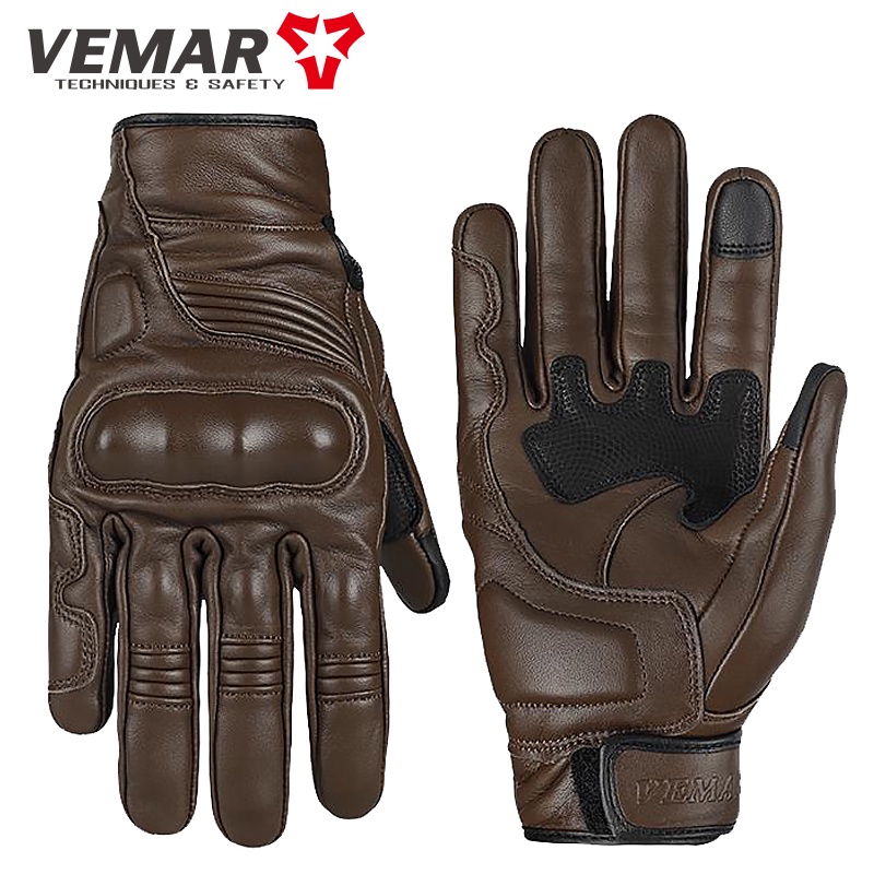 VEMAR Retro Luvas De Couro Da Motocicleta Tela Toque Moto Motocross Luva Dedo Cheio Guantes Dos Homens VE-301