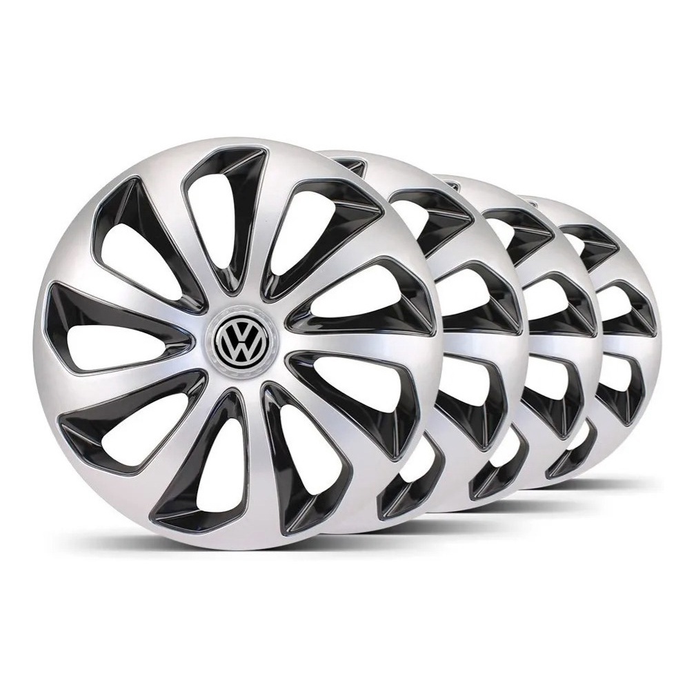 Calota Aro 15 Esportiva Velox Volkswagen VW Gol G1 Quadrado G2 Bola G3 G4 G5 G6 G7 G8 Voyage Fox Up Parati Saveiro CrossFox Polo SpaceFox Virtus Prata Preta Silver Black 5703