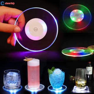 Acrílico Cristal Flash Base De Ultra-fino Led Light Coaster Bar Cocktail Cheerfuly
