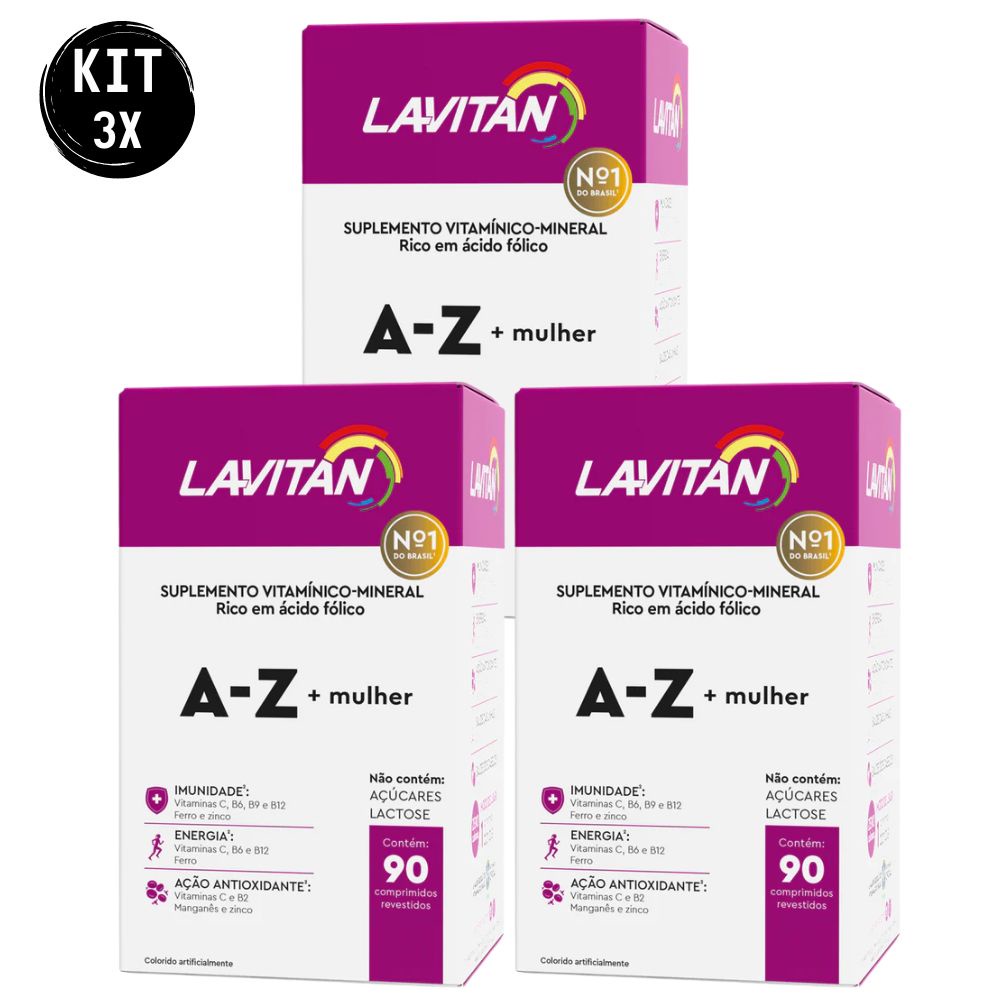 Kit 3x Lavitan A-z Mulher Suplemento Vitaminico Com 90 Comprimidos ...