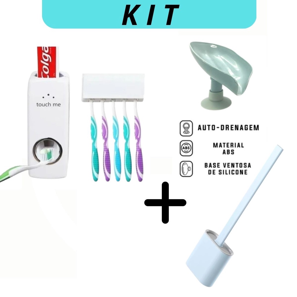 Kit Escova de Vaso Sanitário Saboneteira e Porta Pasta Dente