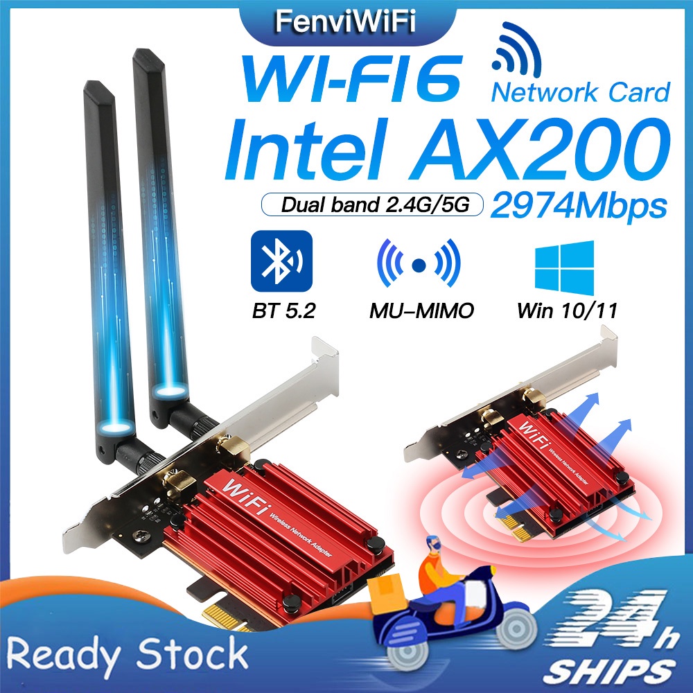 Adaptador De Cartão WiFi 3000 Mbps 6 Intel AX200 PCIe Bluetooth-compatible5.1 Dual Band 2.4GHz/5GHz 802.11AC Sem Fio PC