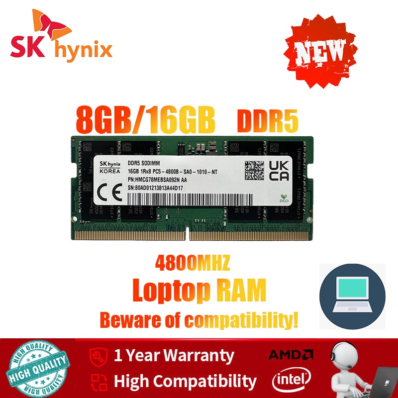 【 Envio Rápido 】 SK hynix 8GB/16GB 2Rx8 262Pin DDR5 SODIMM PC5-34800 notebook De Memória RAM