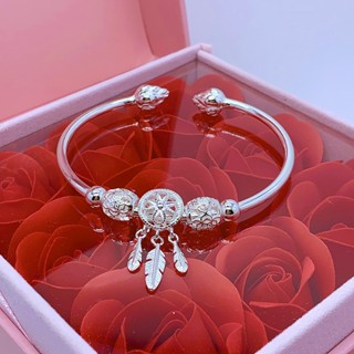 Elegante 925 Prata Apanhador De Sonhos Pulseira Bangle Women Wedding Party Joalheria
