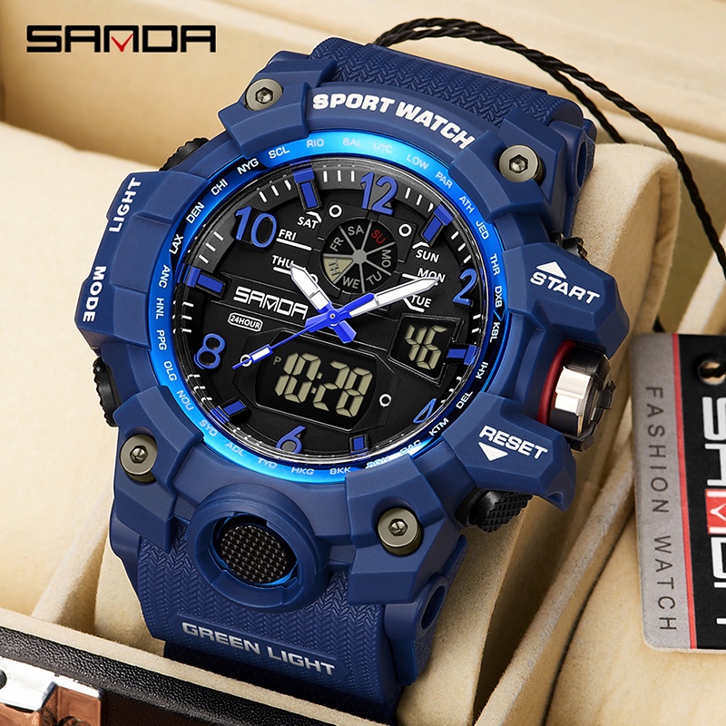 Relógio Masculino SANDA Multifuncional LED Digital À Prova D'água De Quartzo De Luxo SD3169