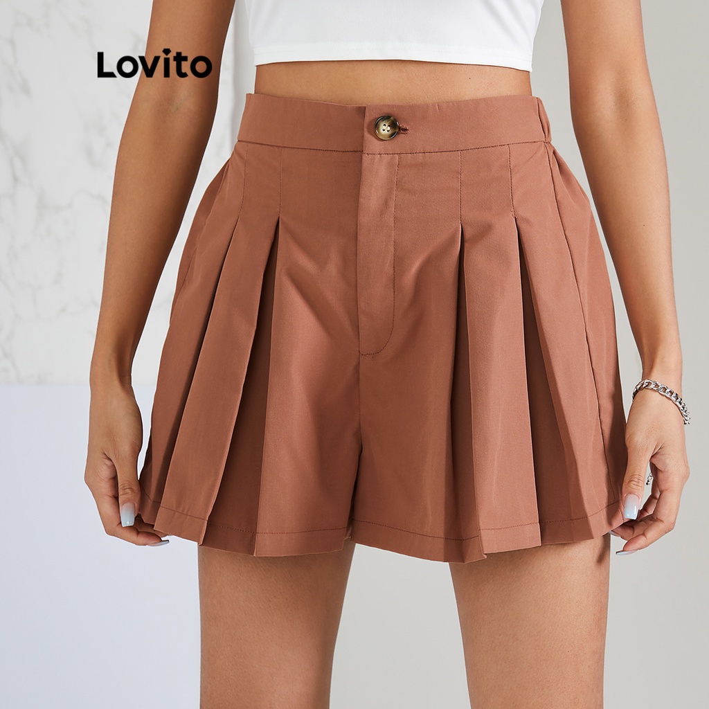 Lovito Casual Conjunto Feminino Liso de Shorts com Zíper LBA05188 (Damasco)  - Escorrega o Preço