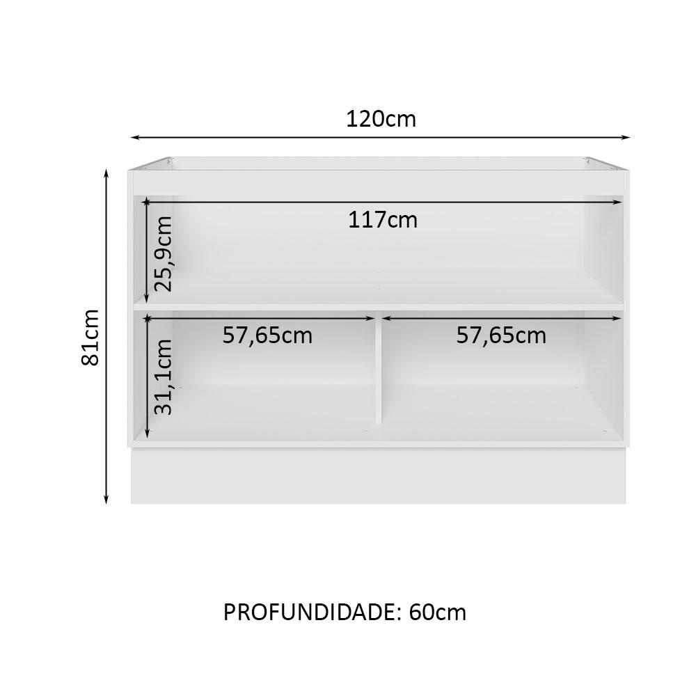 Detalhes do Balcão de Pia Madesa Lux 120 cm 2 Portas - Branco/Cinza