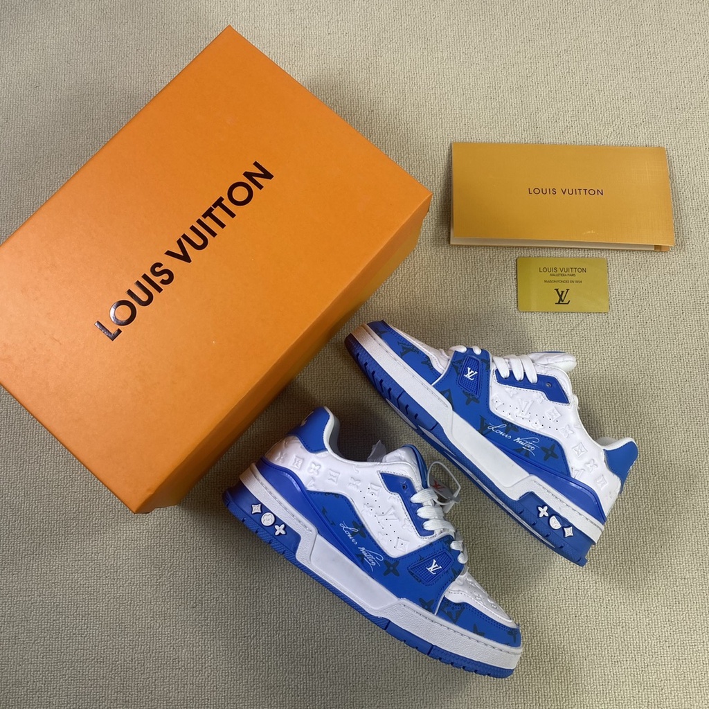 L.V Louis Vuitton Trainer 54 Lua Branca Alta Qualidade Palmilha De Borracha De Processamento material De Couro Grosso 36-44