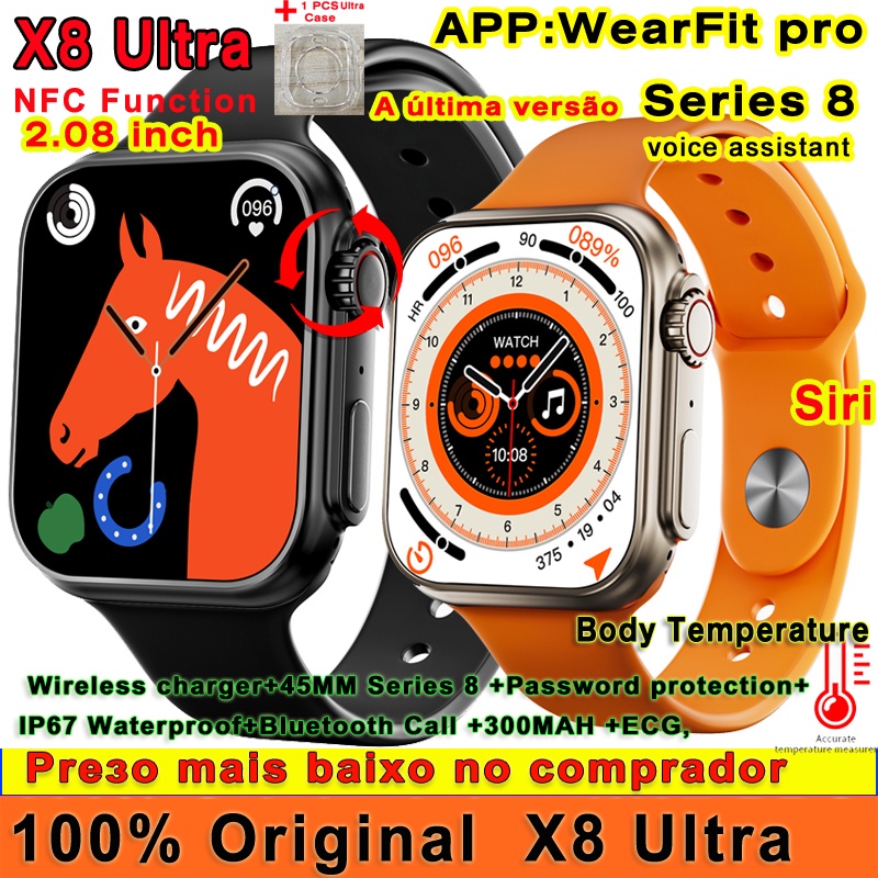 Relógio Original X8 Ultra Smart Watch Série 8 NFC Monitor De Temperatura Corporal Bluetooth Chamada
