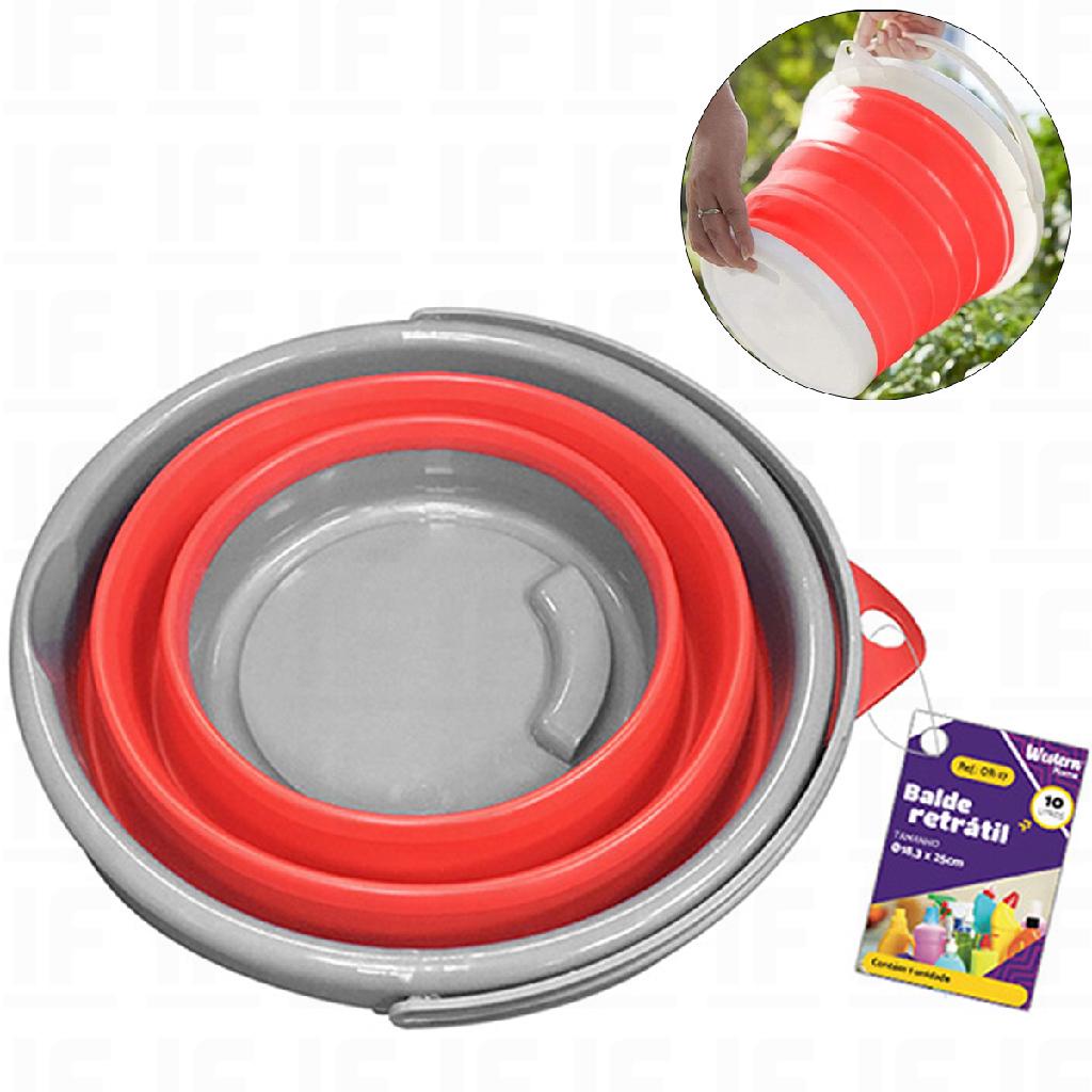 Detalhes do Balde Dobrável 10l Silicone Sanfonado Flexível Retrátil