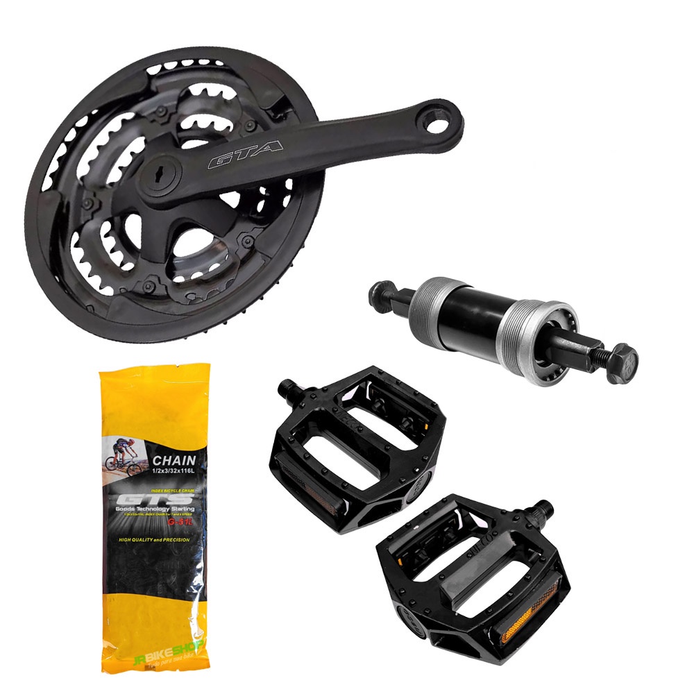 Pedivela GTA Aço + Movimento Central Rolamento + Pedal Aluminio Corrente