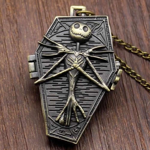 Relógio de bolso de quartzo com caveira retrô em Oferta na Shopee