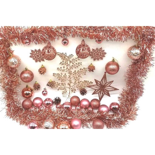 Conj. P/ Decorativo Árvore Natal Festão Bolas Laço Rose Gold