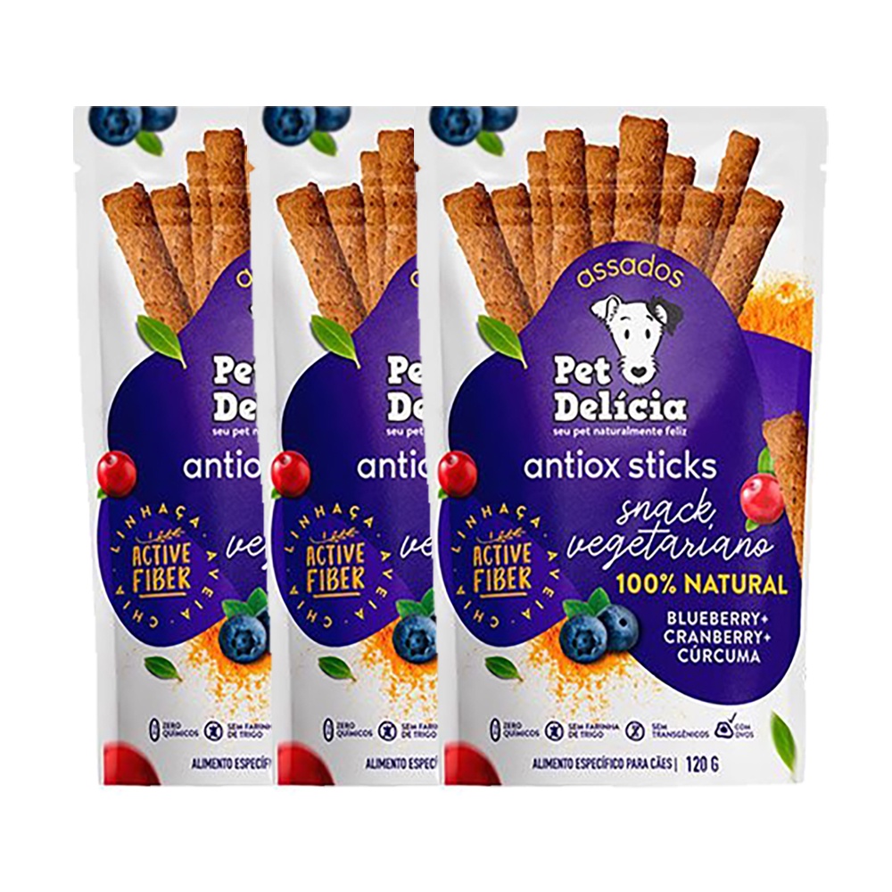 Kit 3 Petisco Pet Delícia Para Cães Antiox Sticks