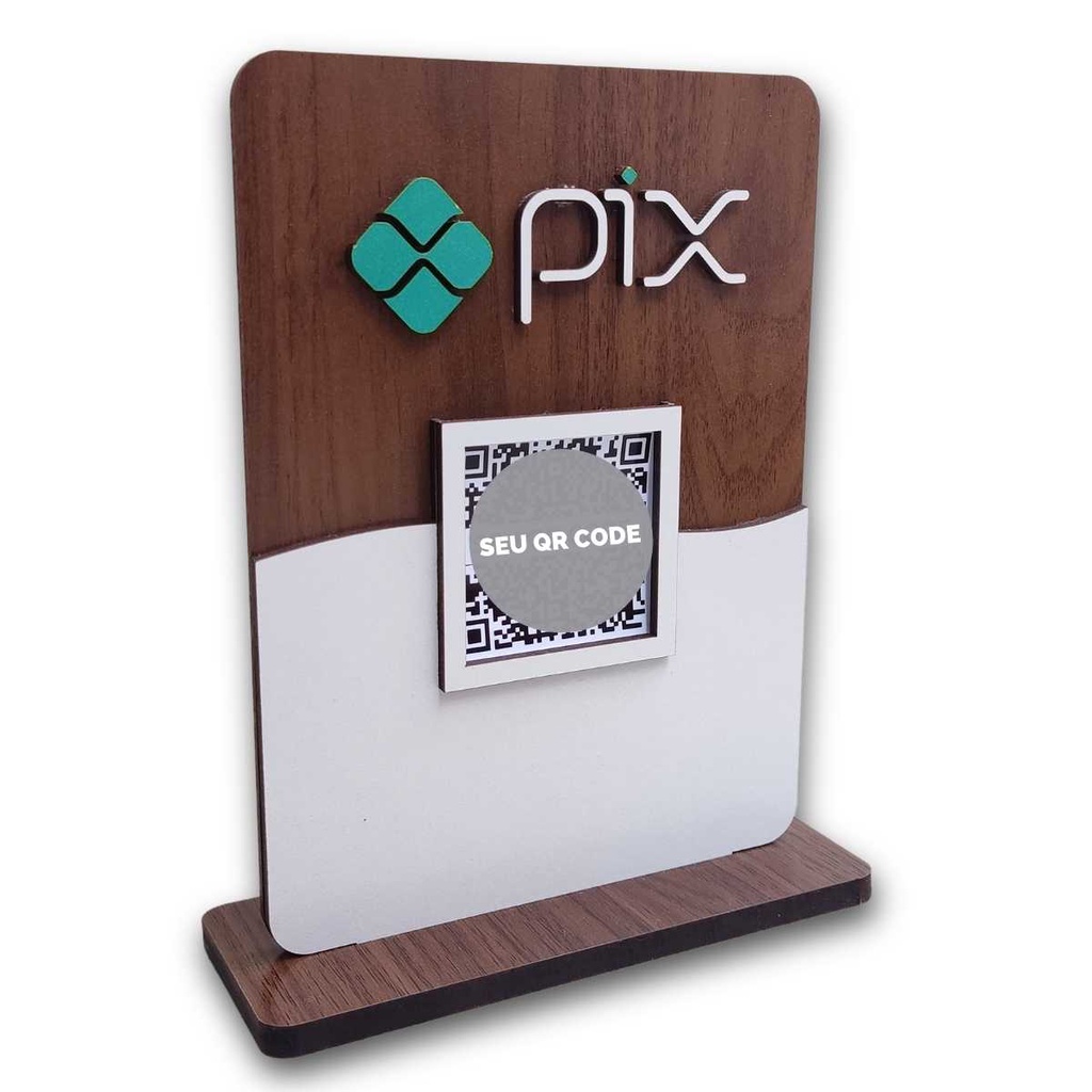 Placa Pix Para Pagamento QR Code , Display Mdf Madeira