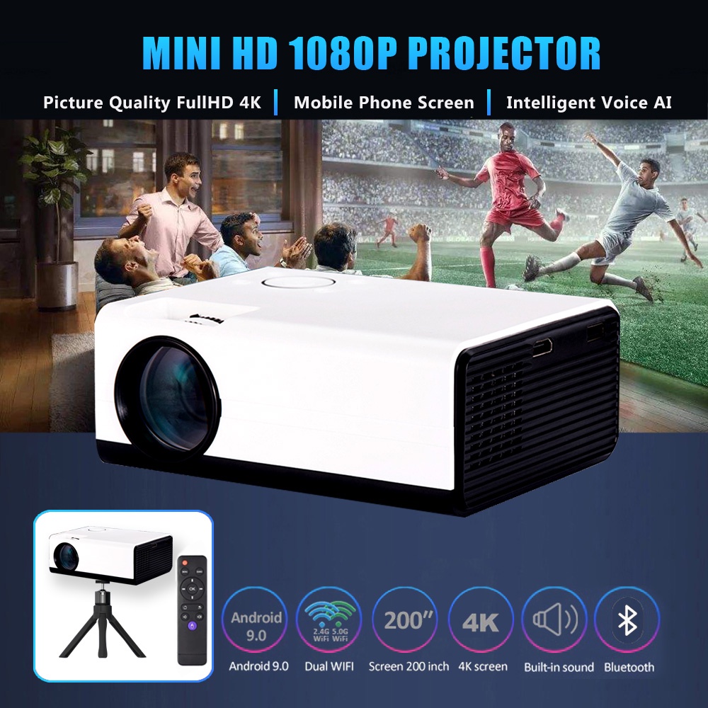 7500 Lúmens 1080P Projetores Android 9.0 Led 4K Bluetooth Tv Smart Cinema Mini PortáTil Para Celular Reto Projetor De Imagem Video