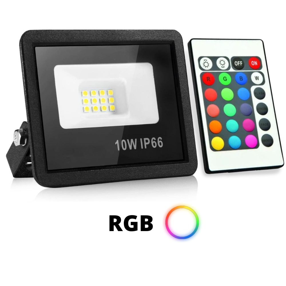 Refletor Holofote Mini Slim Led 10w Rgb SMD Iluminação Colorido Ip66 Com Controle