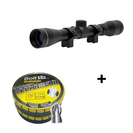 Luneta 4x32 com Trilho 11mm para Carabinas - Rossi + Chumbinho Bolt 5.5 - 250 uni