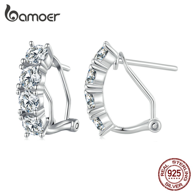 Prata Bamoer 925 Brilhante Clipes De Orelha Moissanite Jóias De Moda Para Mulheres Presentes em Oferta na Shopee