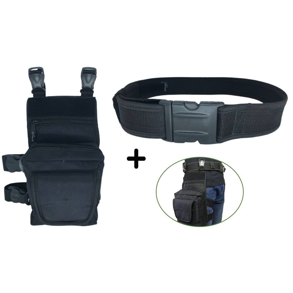 Bornal de Perna com Bolso Preto + Cinto Tático De Guarnição N.A Kit 1 em Oferta na Shopee