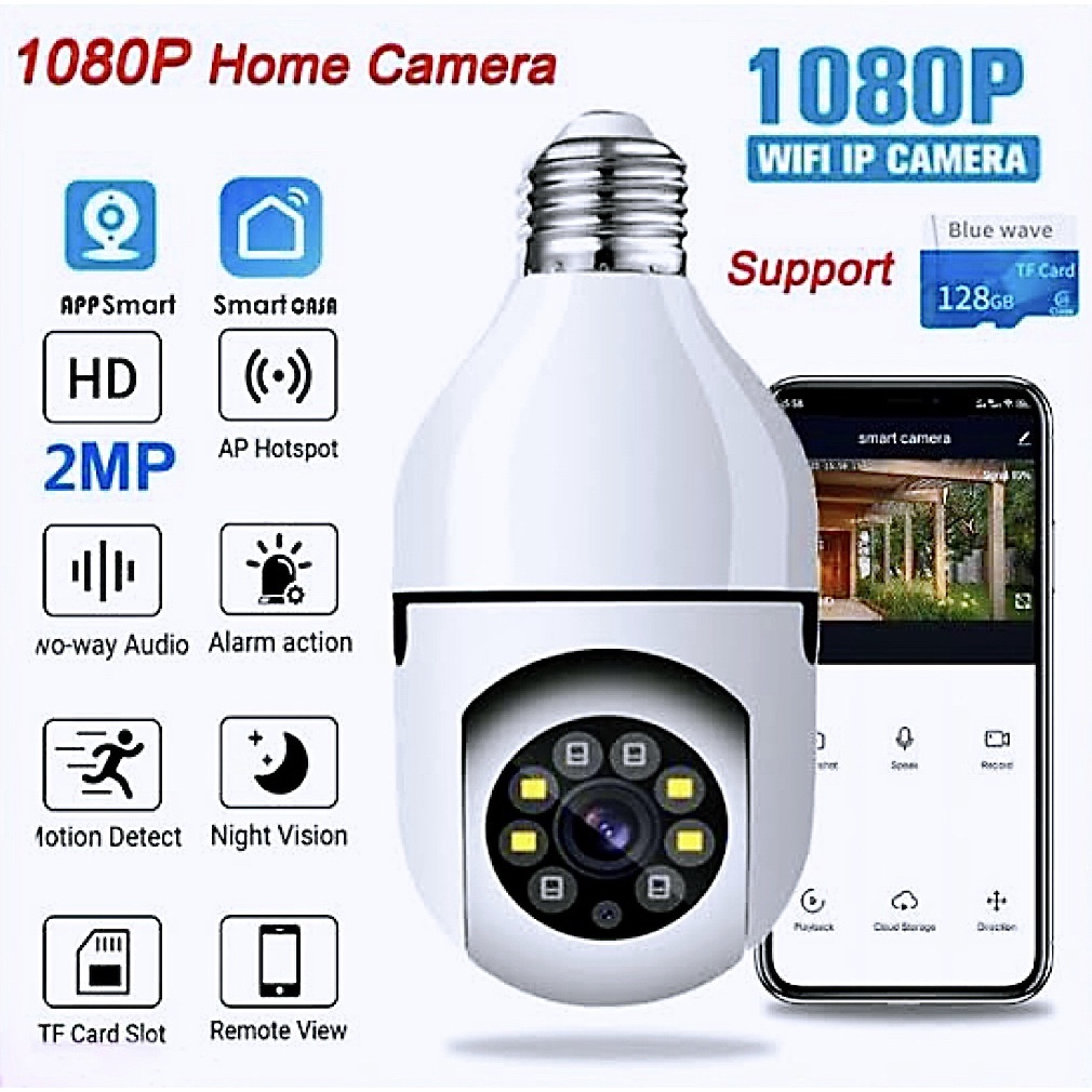 Câmera wifi ip sem fio giratória 360 com encaixe lampada bocal rosca yoosee ptz full HD visão noturna segurança - bivolt