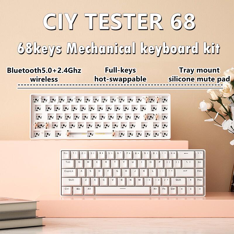 Zuoya Tes68 Tes68 Kit De Teclado Mecânico Personalizado Eixo Base Quente 2.4G Bluetooth Sem Fio
