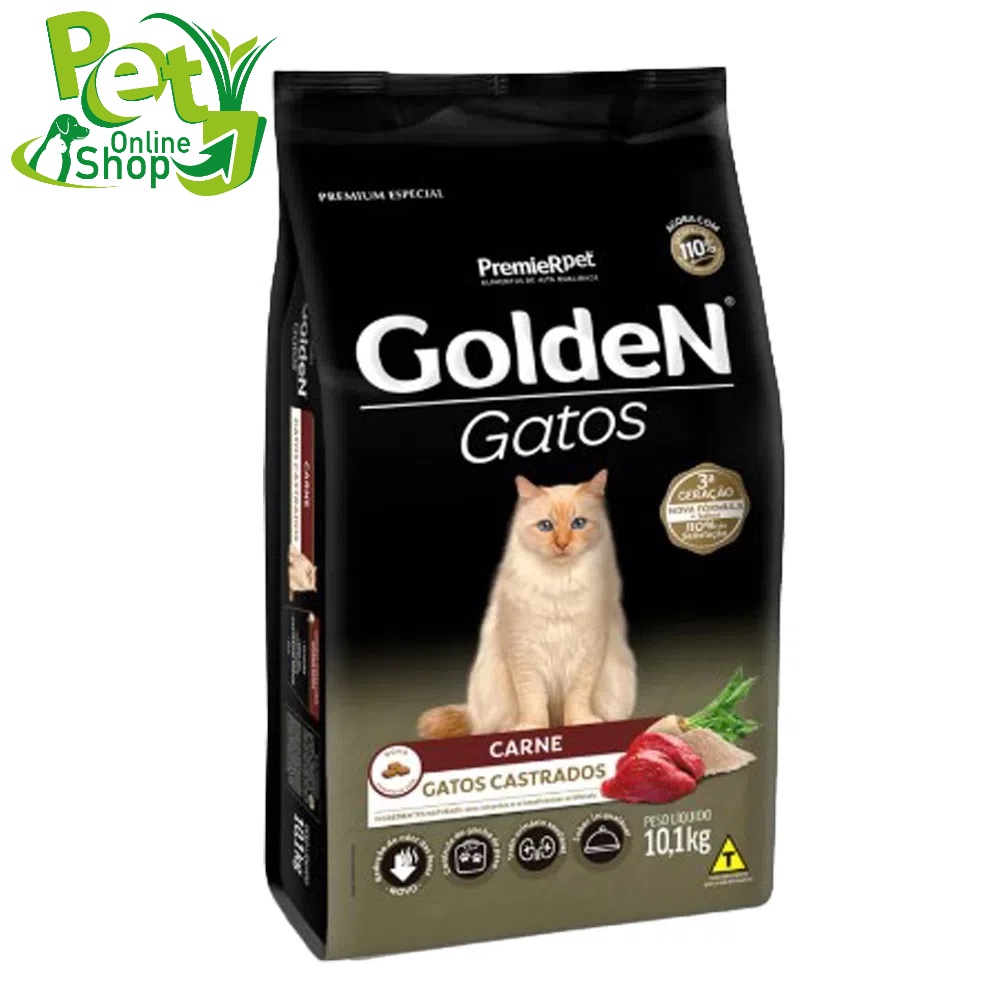 Ração Golden Gatos Castrados 10,1Kg Carne Frango Salmão