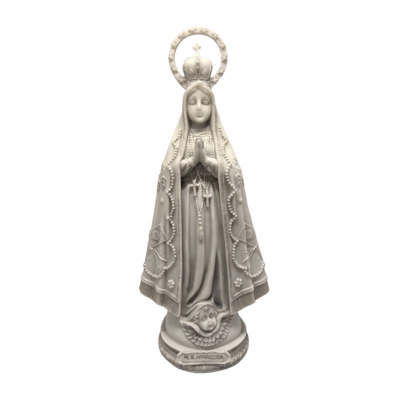 Imagem De Nossa Senhora Aparecida 40cm Branca Pedra Marmore Maciço
