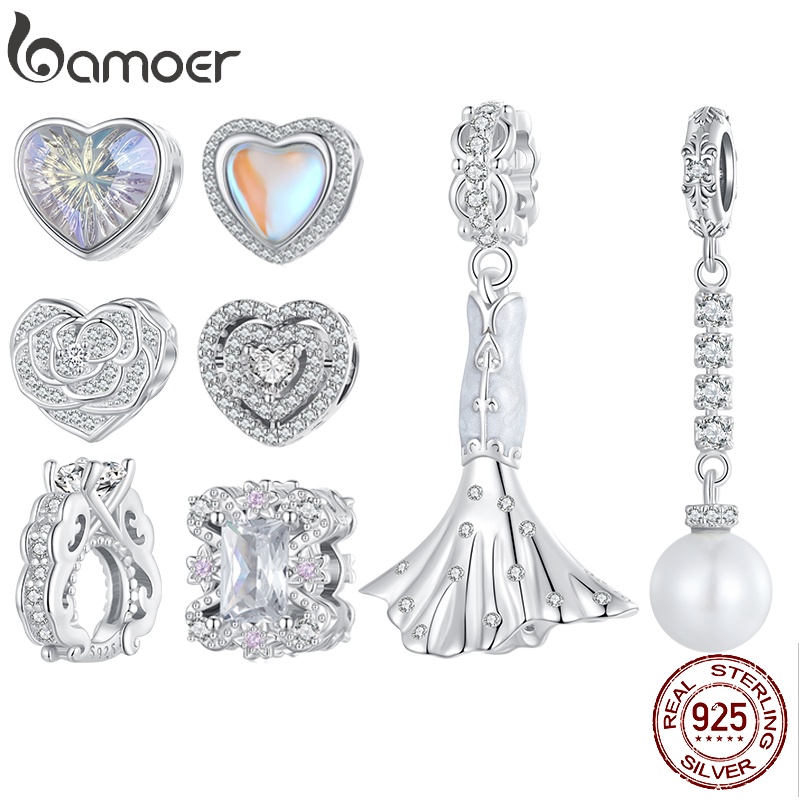 Bamoer Série De Casamento Em Prata 925 Miçangas De Coração E Vestido Para Casais Acessórios De Moda em Oferta na Shopee