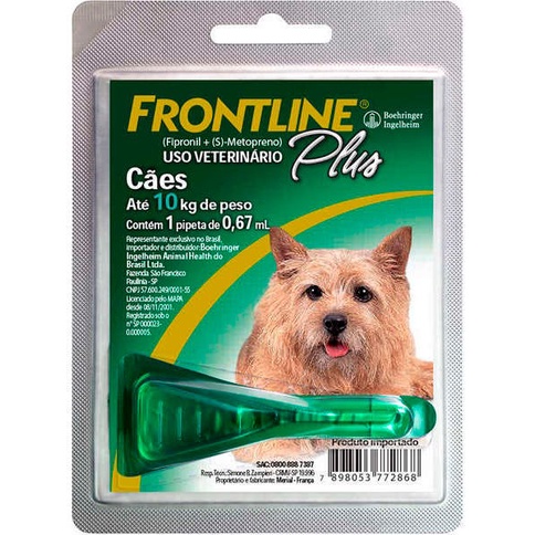 Frontline Plus Cães 01kg a 10kg 0,67ml 1 Dose Antipulgas Para Cachorro