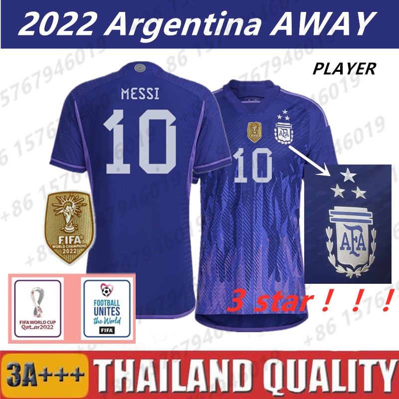 Versão Do Jogador 2022 Copa Mundo Qatar 2022 Argentina AWAY 3 Estrelas MESSI # 10 DI MARIA Camisa De Futebol De 11