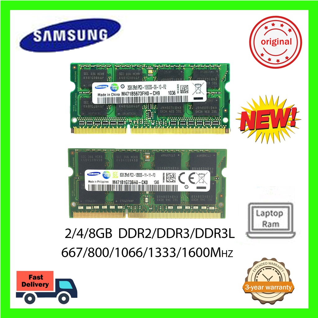 Samsung Ddr2 Ddr3 2GB/4GB/8GB 800/1066/1333/1600mhz Caderno De Memória Para Notebook