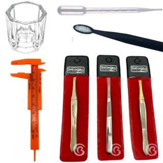 Kit Design Sobrancelha 3 Pinças Solingen Profissional +Dappen + Palito Medidor + Pipeta + Paquimetro em Oferta na Shopee
