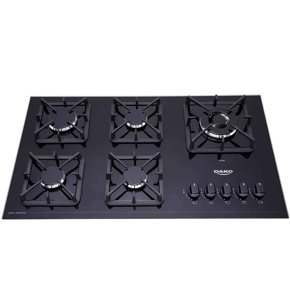 Cooktop a Gás 5 Bocas Preto com Mesa de Vidro e Tripla Chama Dako Diplomata Bivolt - Home Appliances