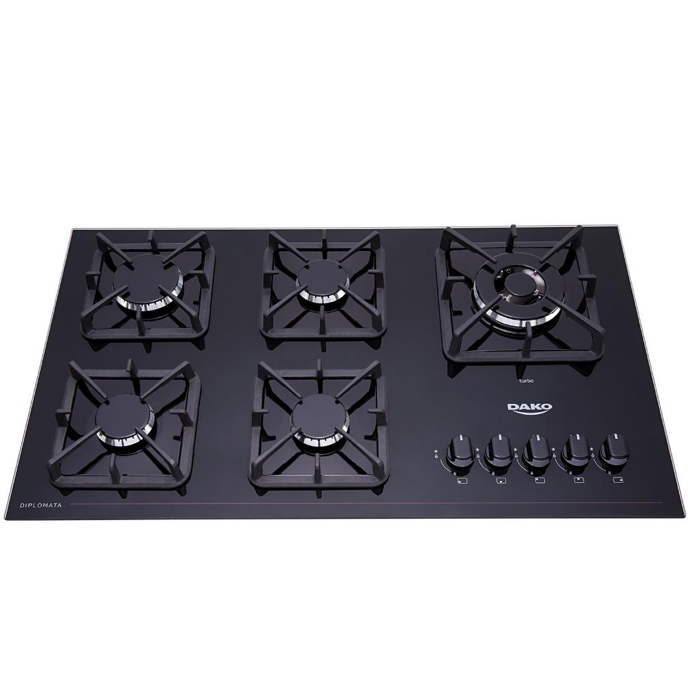 Cooktop a Gás 5 Bocas Preto com Mesa de Vidro e Tripla Chama Dako Diplomata Bivolt