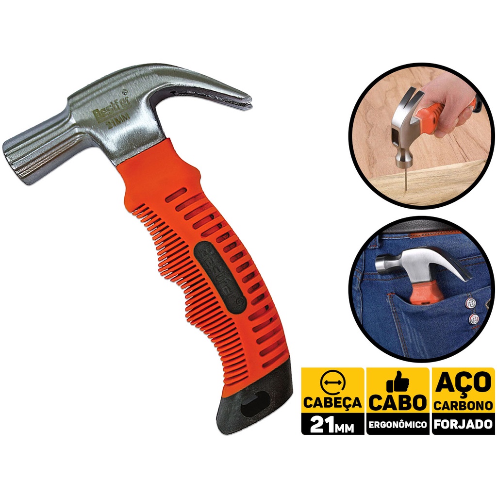 Martelo De Carpinteiro 21mm Cabo Curto Emborrachado Bestfer BFH0678 em Oferta na Shopee