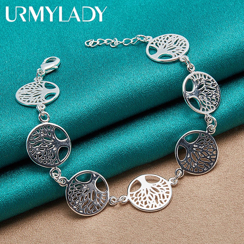 URMYLADY 925 Sterling Silver Rond Tree of Life Chain 20CM Pulseira Para Festa De Noivado De Casamento Jóias