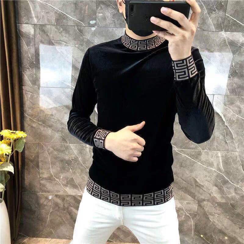 Moletom Masculino Slim-Fit Ouro Veludo Camisa De Fundo Da Moda Meio  Turtlene - Escorrega o Preço