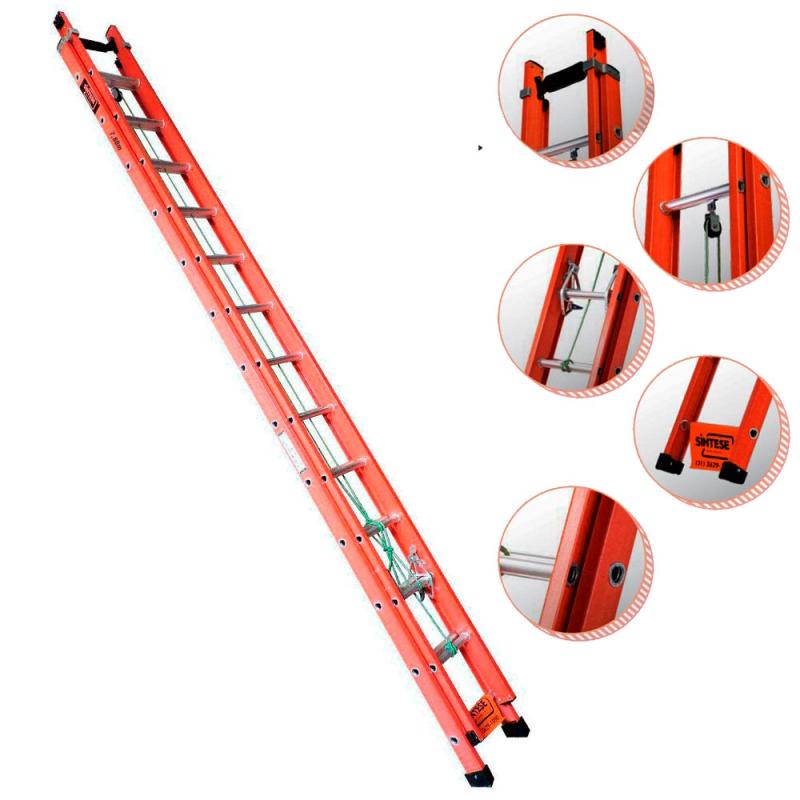 Escada de Fibra de Vidro 25 Degraus Extensível 4,5 x 7,8 Metros EAFD-25 SÍNTESE em Oferta na Shopee
