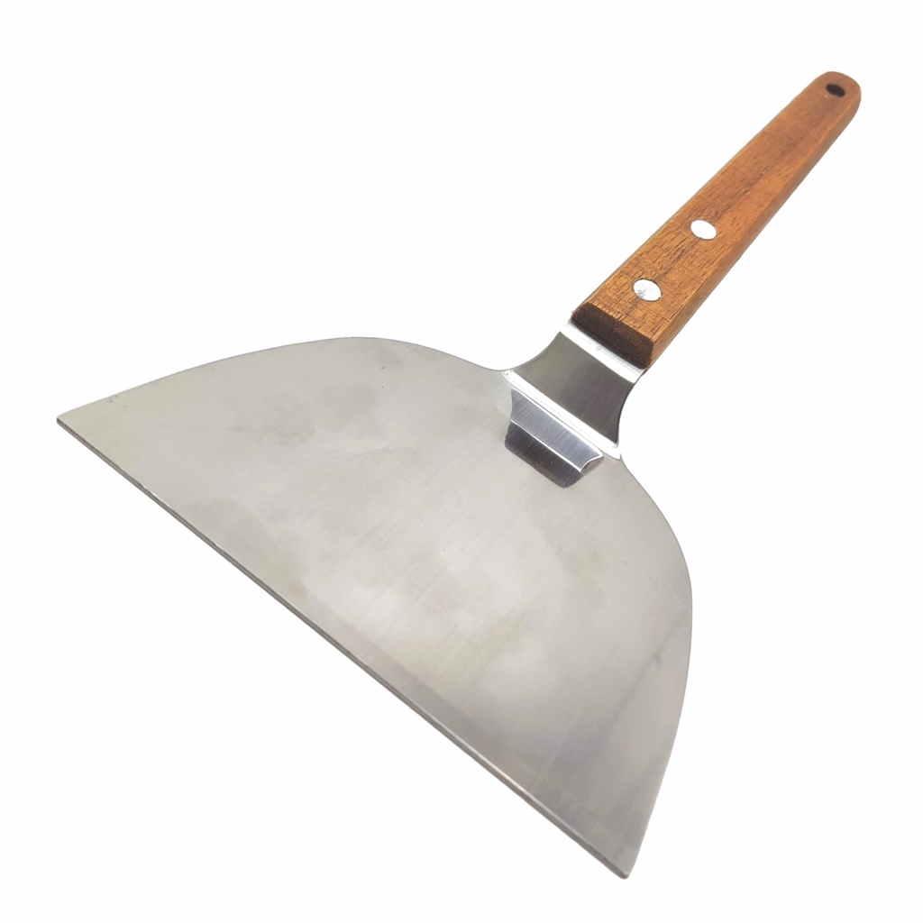 Espatula de Metal Aço Inox Cabo de Madeira Longo Cozinha Lanches Profissional