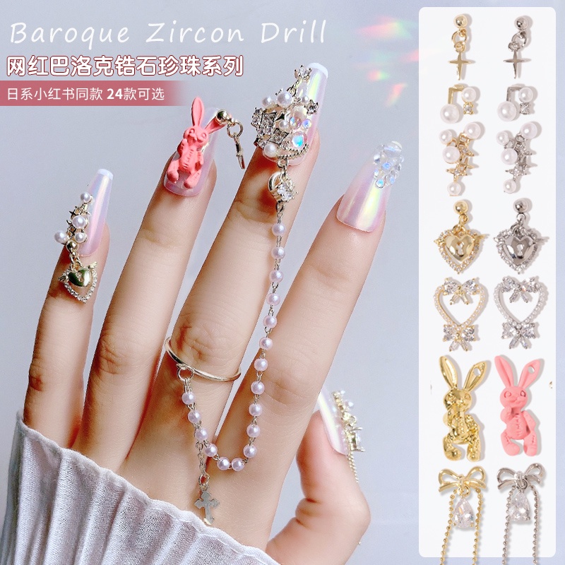 24 Horas de Embarque = Desenho animado feminino de bricolage Destacável em forma especial Retro Super Flashing Pêssego Manicure Jóias de Manicure Coração de Pêssego Diamante Jóias de Diamante Coelho de Amor Arco de Unhas Decoração Pérola Usando Anel de Un